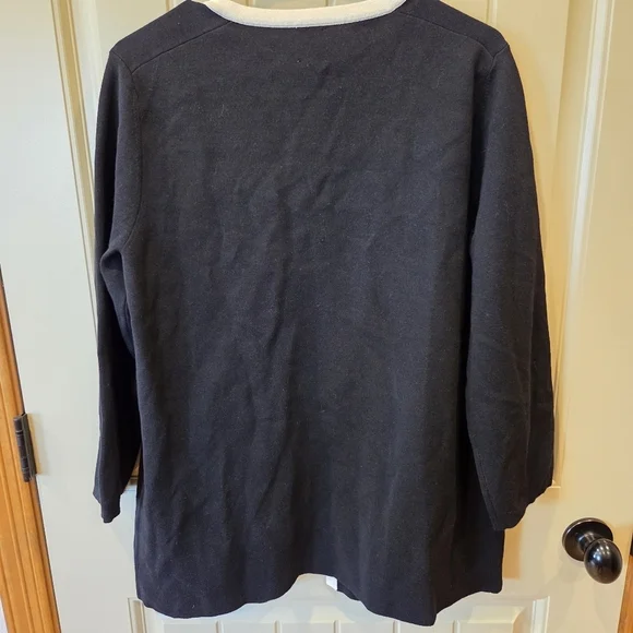 Anne KleinTipped Patch-Pocket Cardigan Women's Medium Black Open Front - Picture 11 of 15